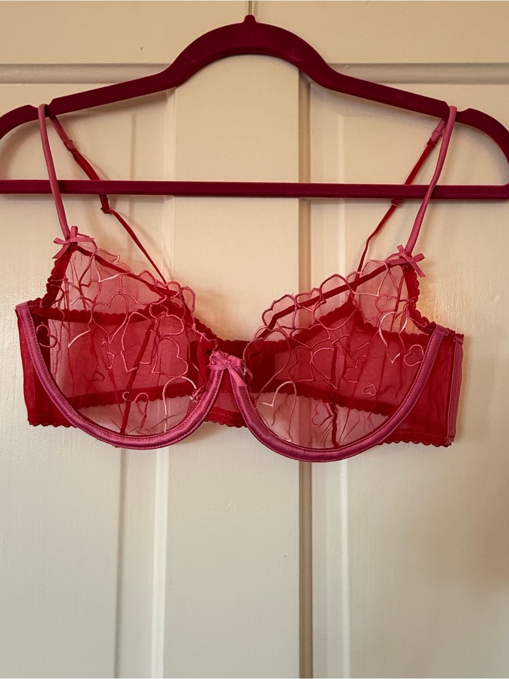 Skims Sheer Heart Embroidered Underwire Bra - Pink